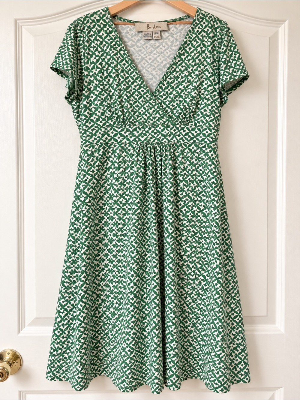 Boden Green and White Geometric Wrap Midi Dress